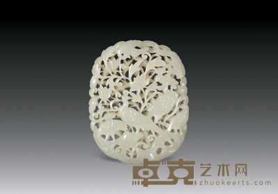 清 白玉刻百鸟朝凤纹挂牌 6×5cm